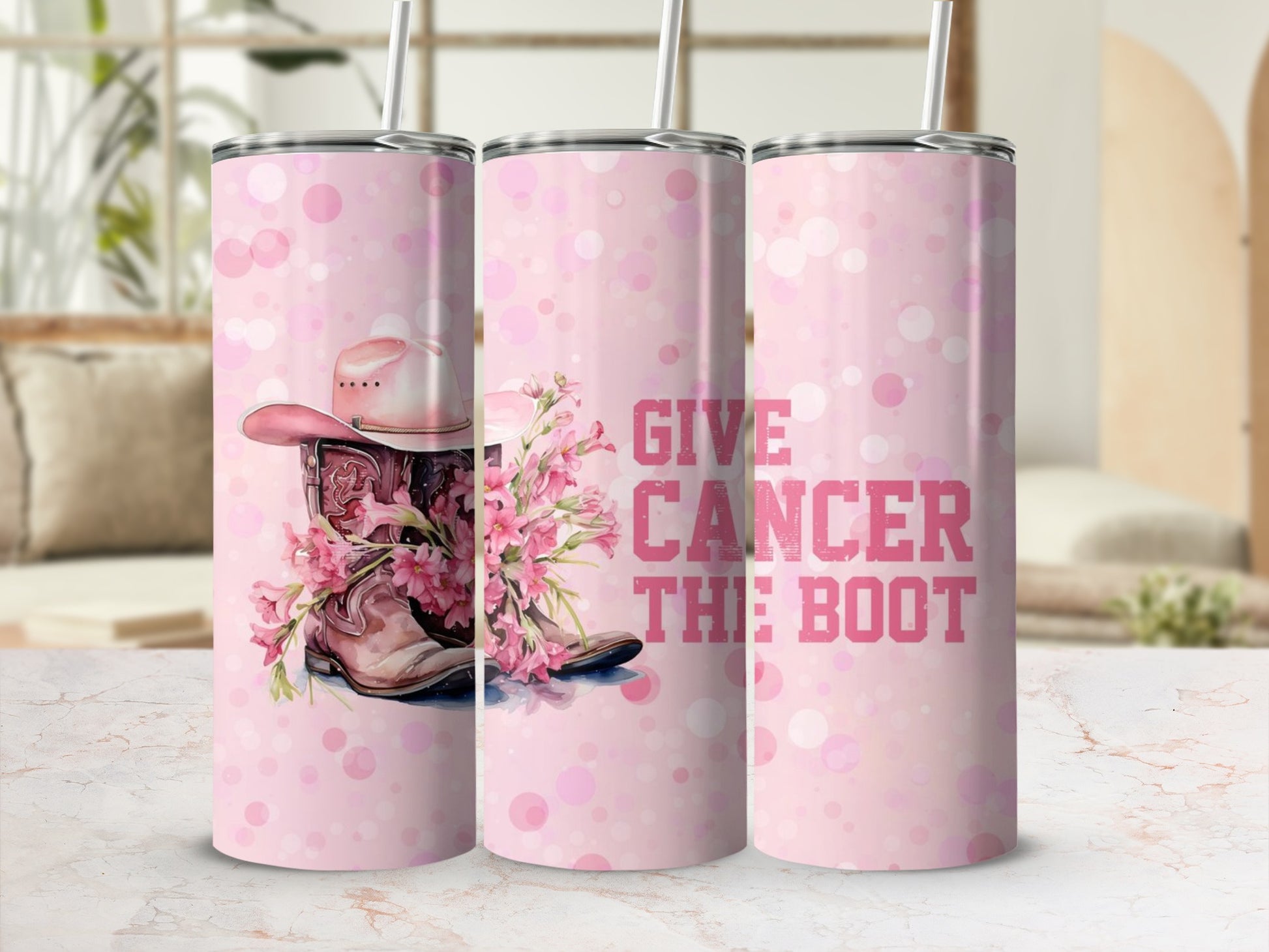 Give Cancer The Boot Pink Floral Tumbler Cup