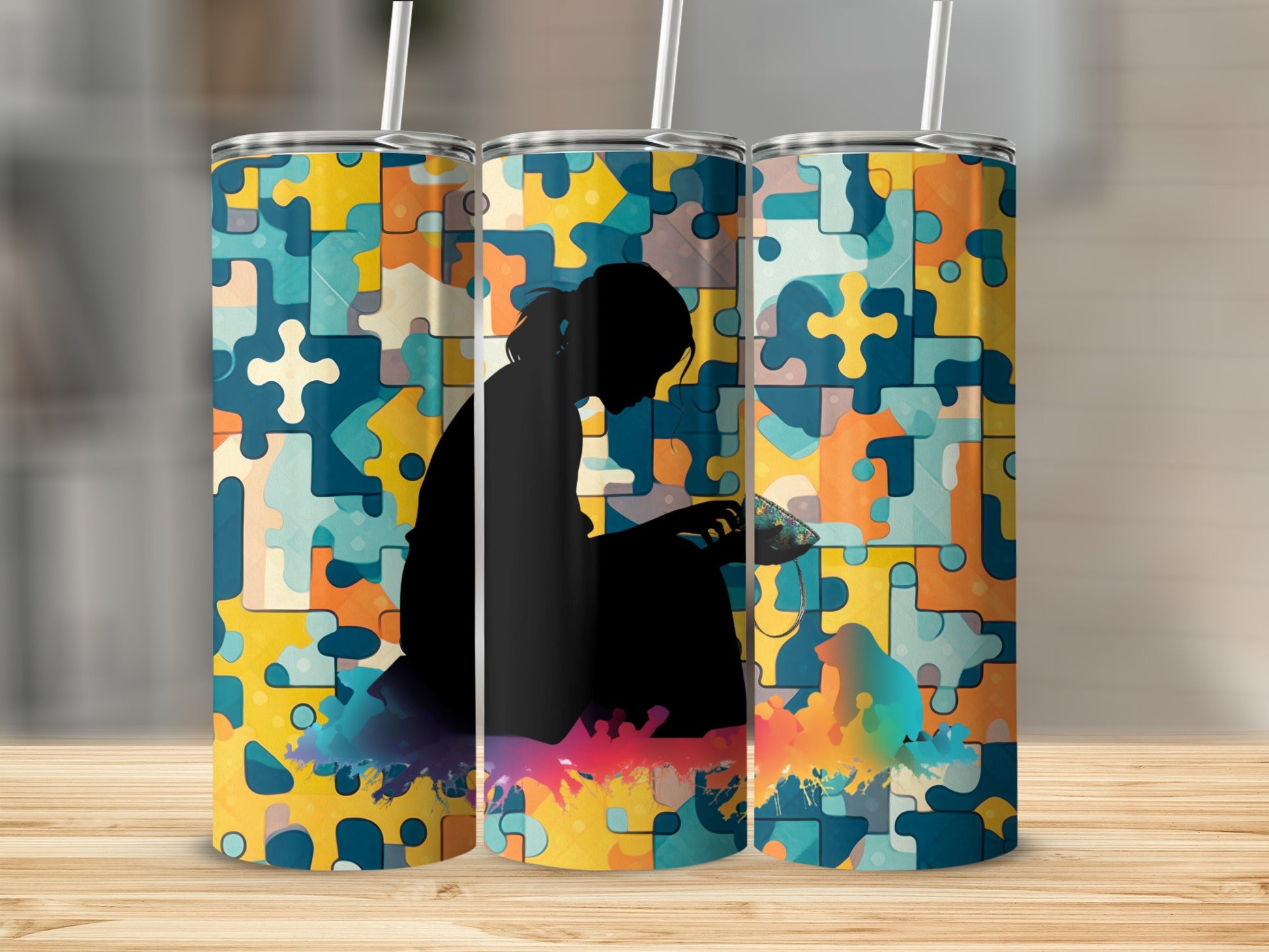 Puzzle Piece Silhouette Art Design Tumbler
