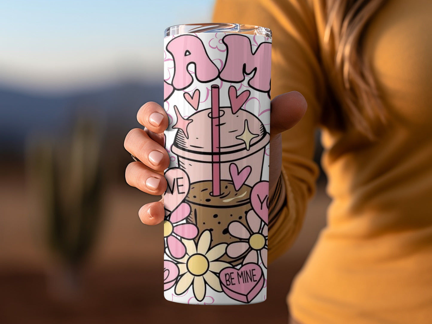 Cute Pastel Love and Flowers Themed Tumbler Cup Product