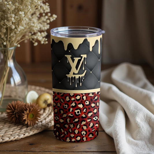 Dripping LV and Leopard Print Tumbler Design