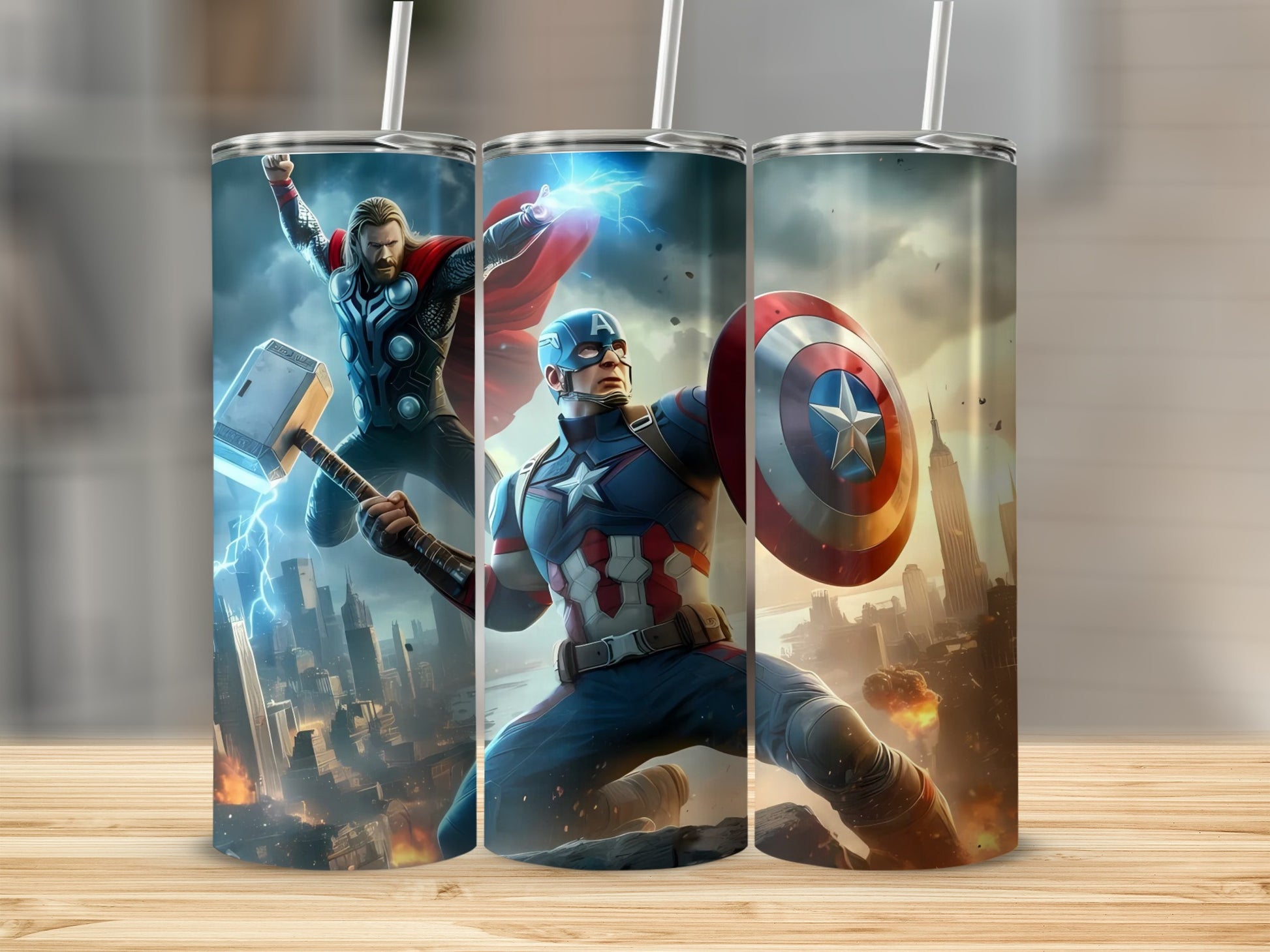 Thor and Captain America Tumbler Set with Straws