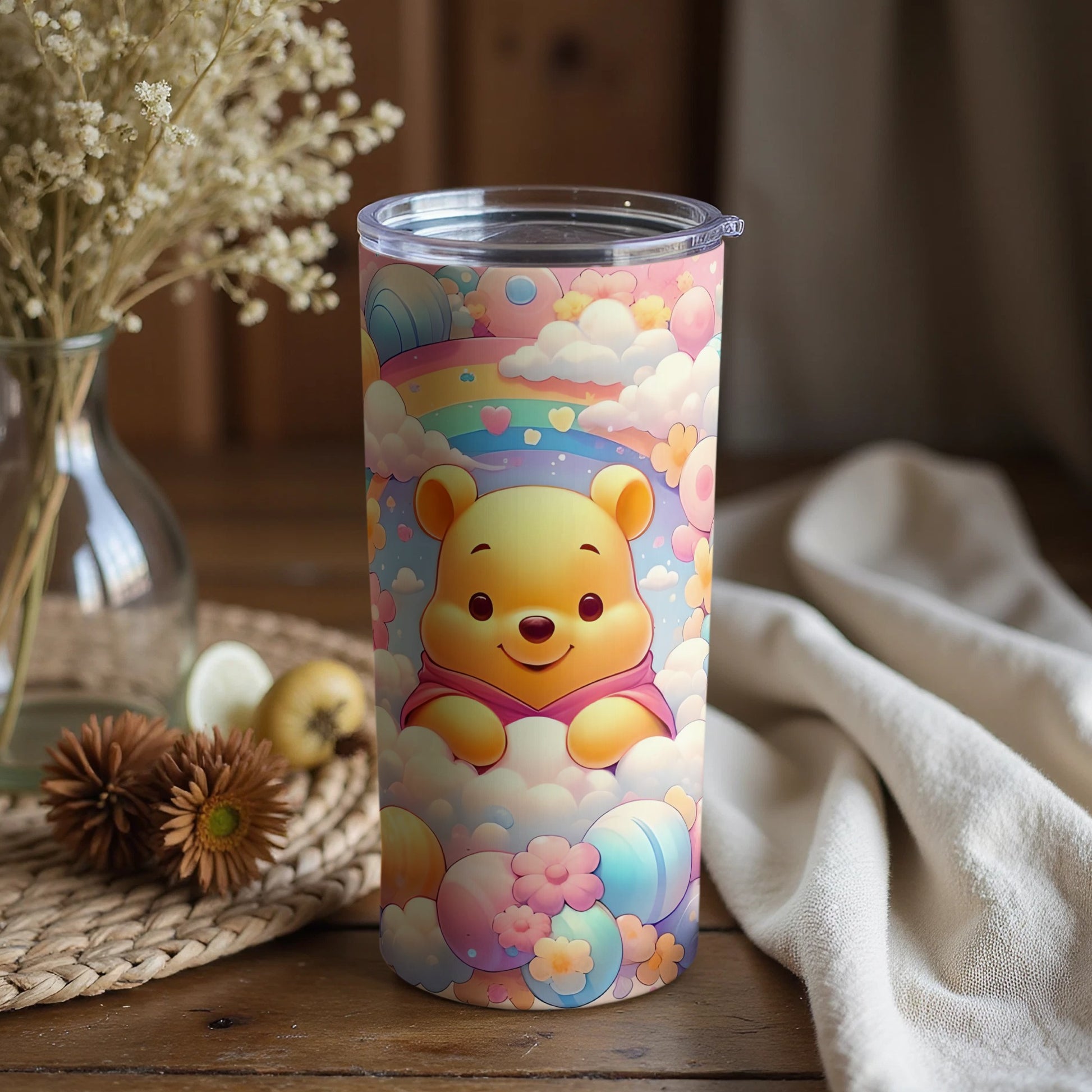 Cute Bear and Rainbow Design Insulated Tumbler
