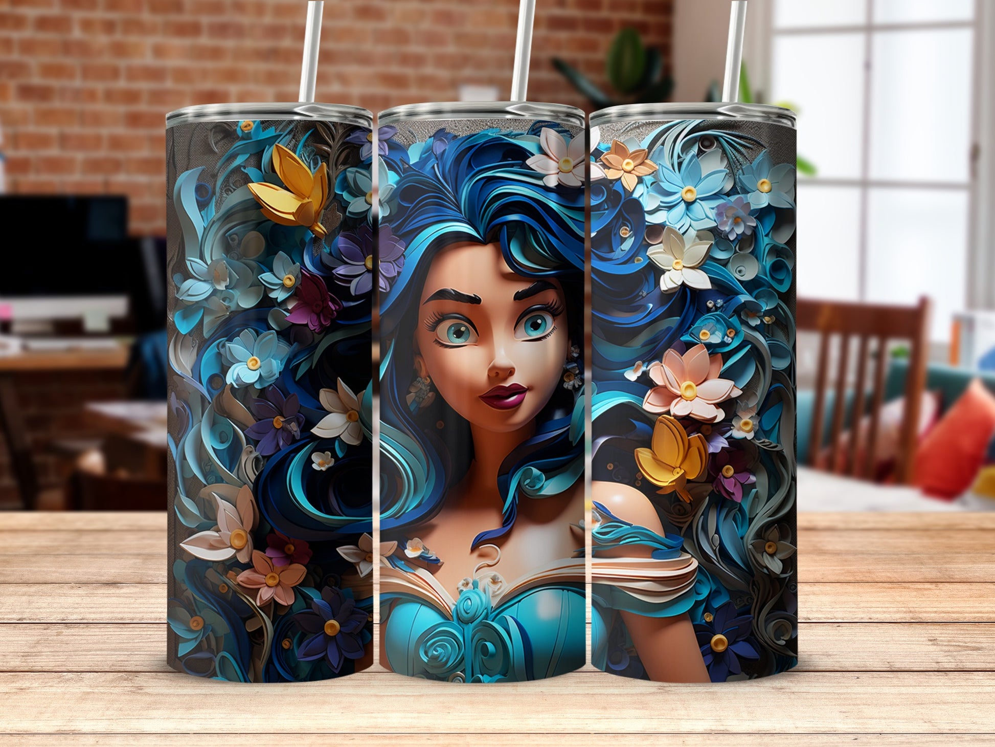 Vibrant Floral Blue Hairstyle Themed Tumbler