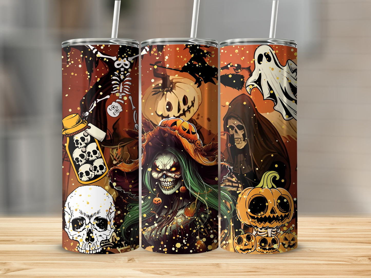 Halloween Themed Tumblers with Spooky Skull Designs product type