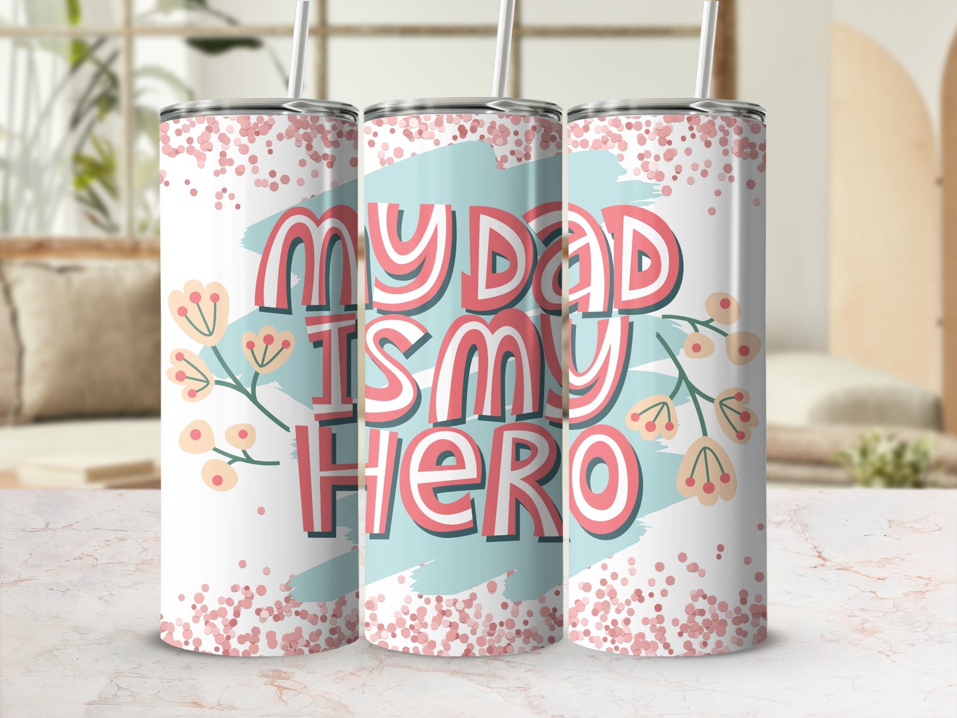 My Dad is My Hero Colorful Typography Tumbler