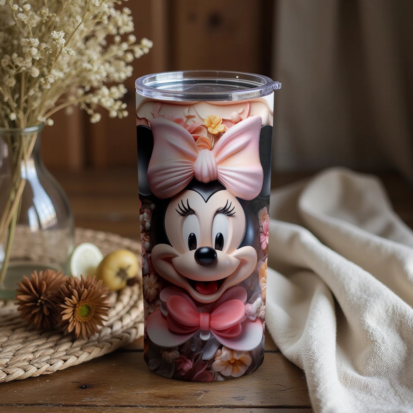 Cute Minnie Mouse Floral Pattern Insulated Tumbler