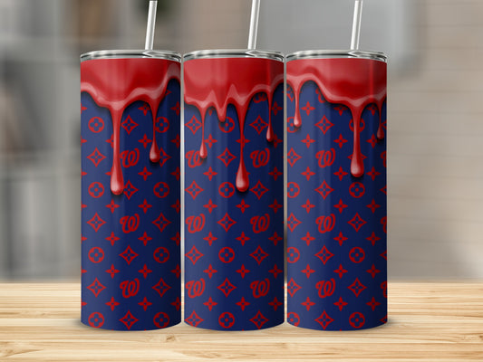 Red Drips Over Washington Pattern Blue Background Tumblers