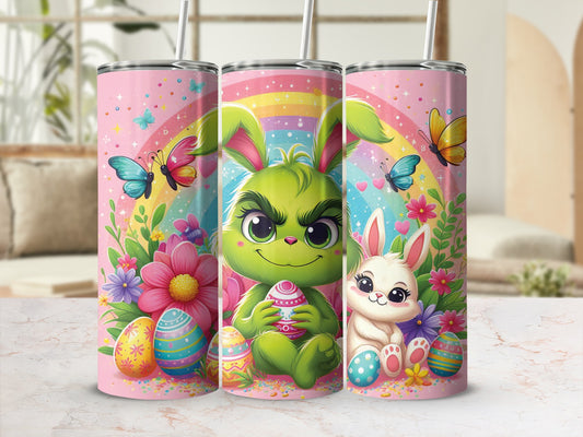 Green Bunny Easter Rainbow Butterflies Cute Eggs tumbler