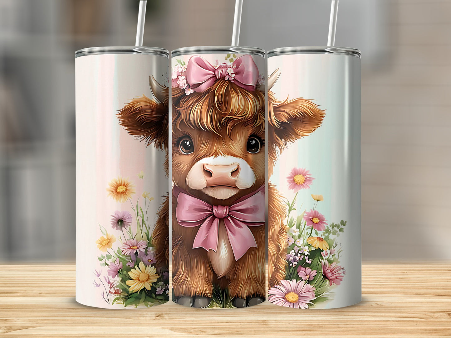 Cute Cow with Pink Bow and Flowers Tumbler Cup Product