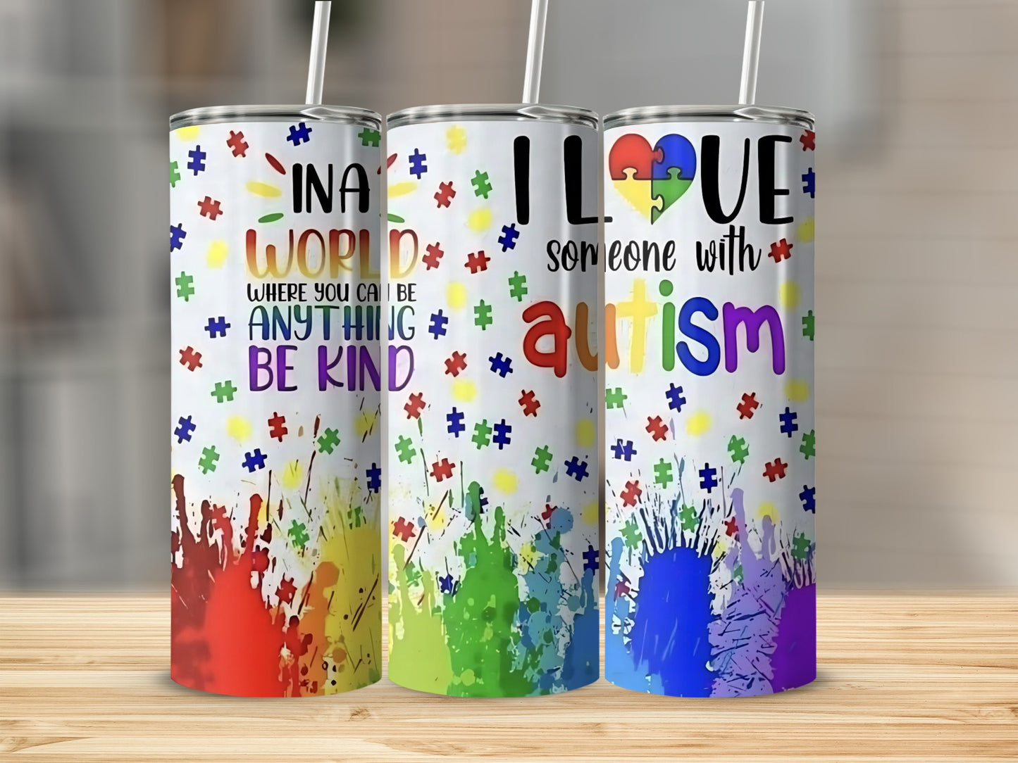 Colorful Autism Awareness Tumbler With Puzzle Pieces