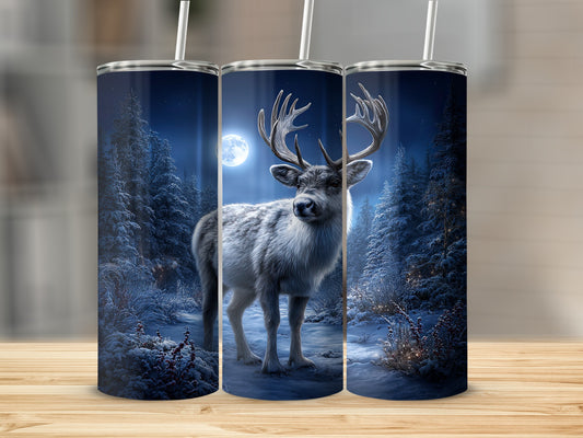 Midnight Winter Deer Scene Stainless Steel Tumbler