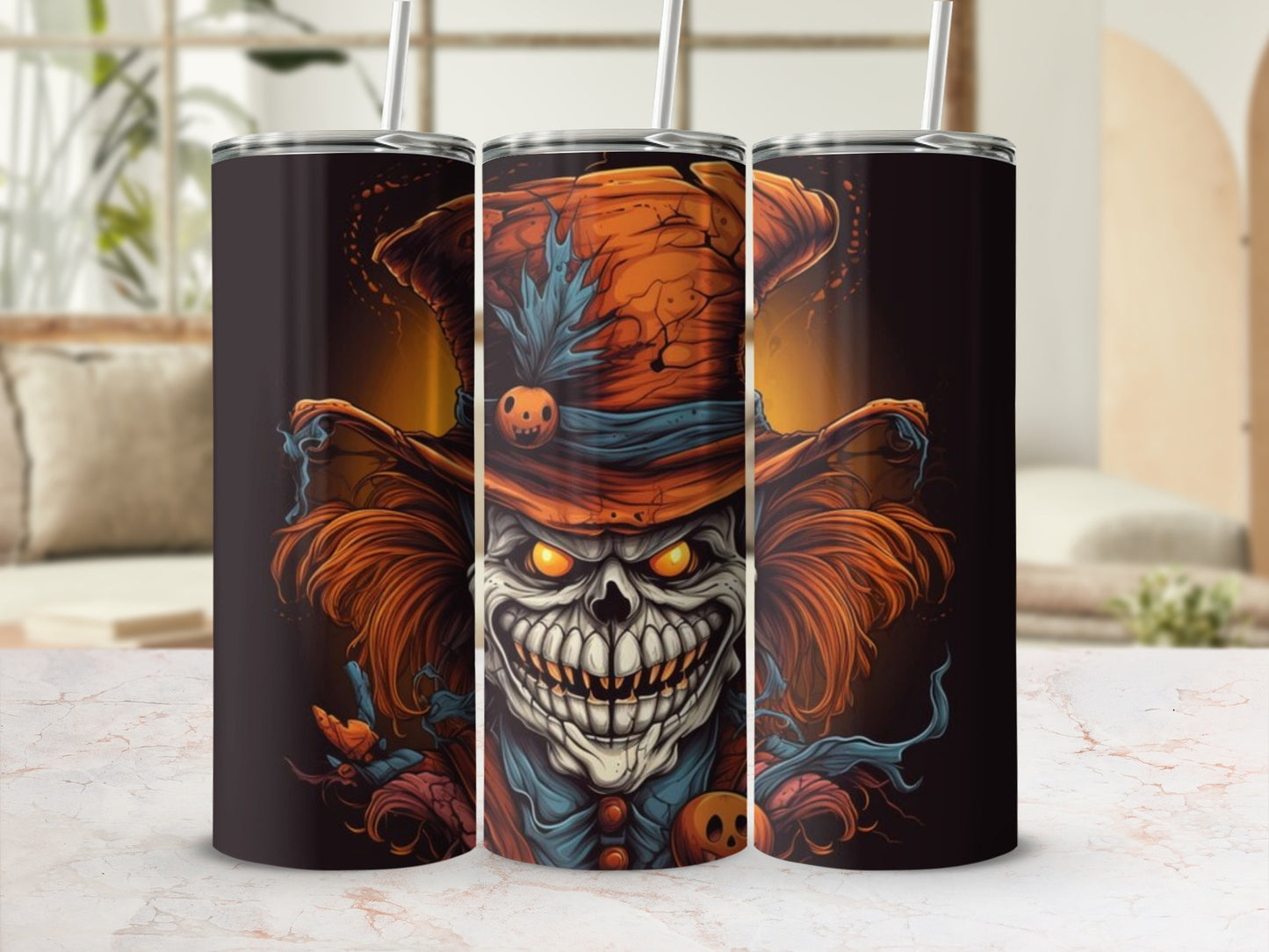 Creepy Halloween Clown With Hat Tumbler Flask Design