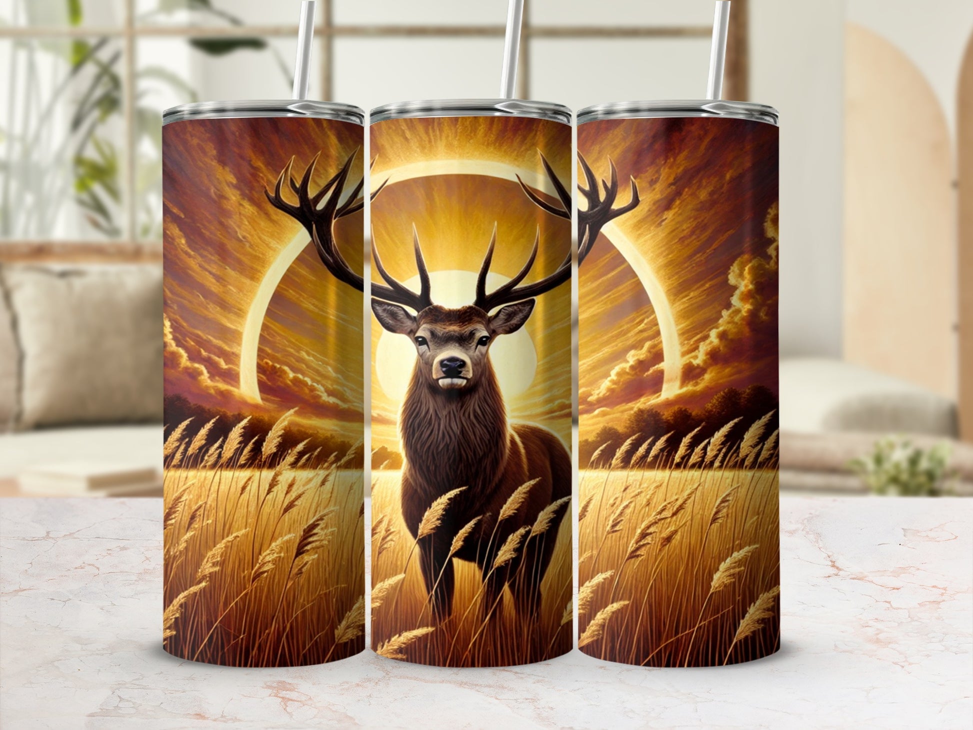 Majestic Stag in Sunlit Field Tumbler Cup Design