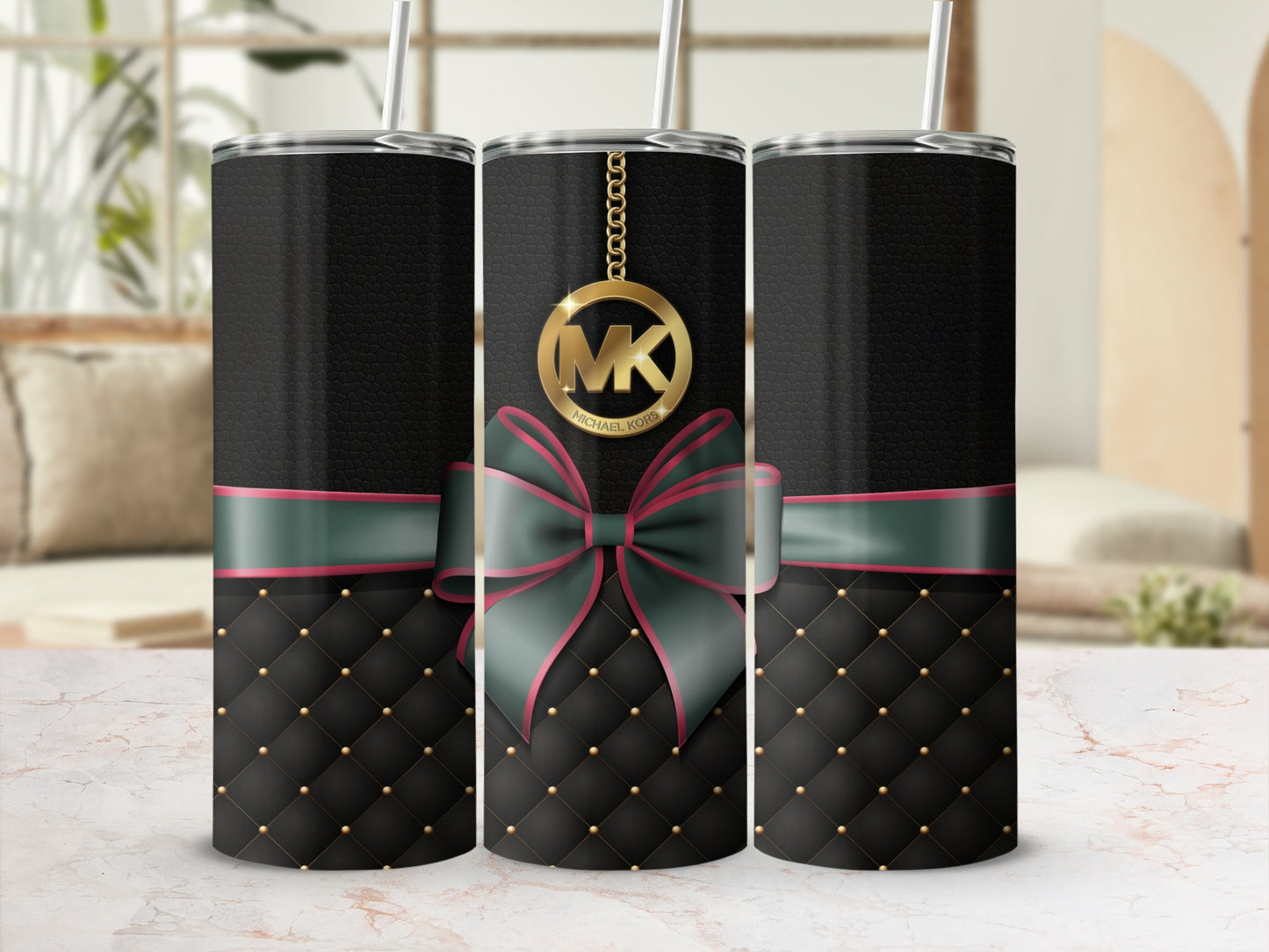 Luxurious Design Black Tumbler with Bow and Gold Accents