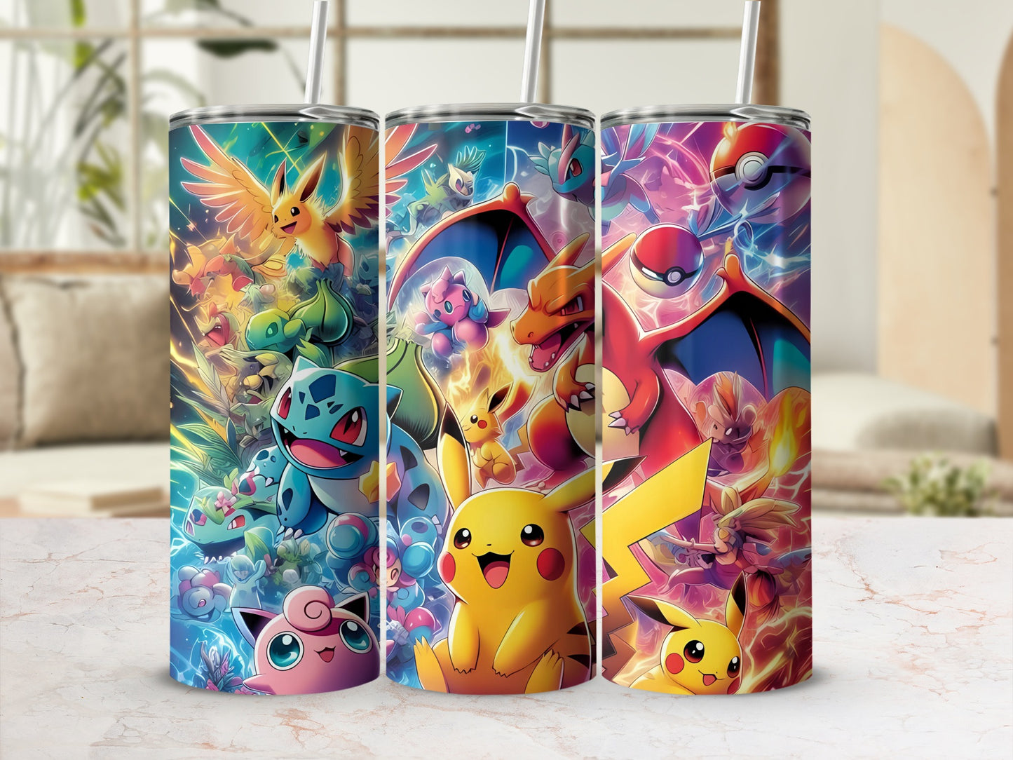 Colorful Anime Character Print Tumbler with Straw