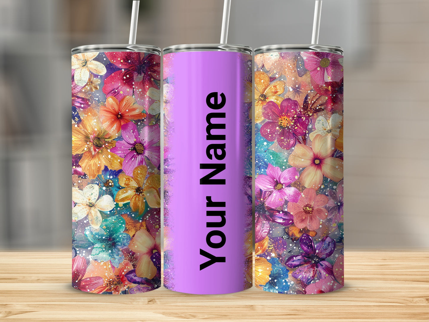 Personalized Colorful Floral Design Tumbler