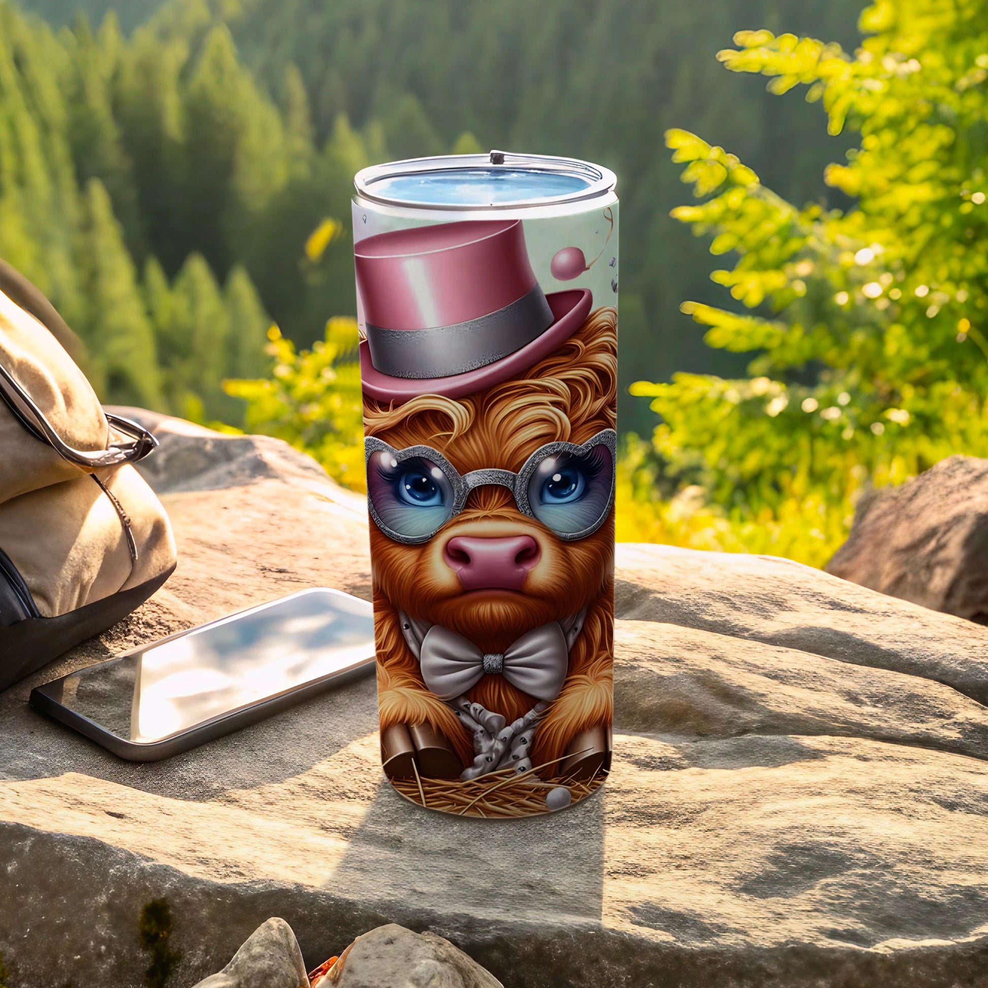 Adorable Highland Cow with Glasses and Top Hat Tumbler