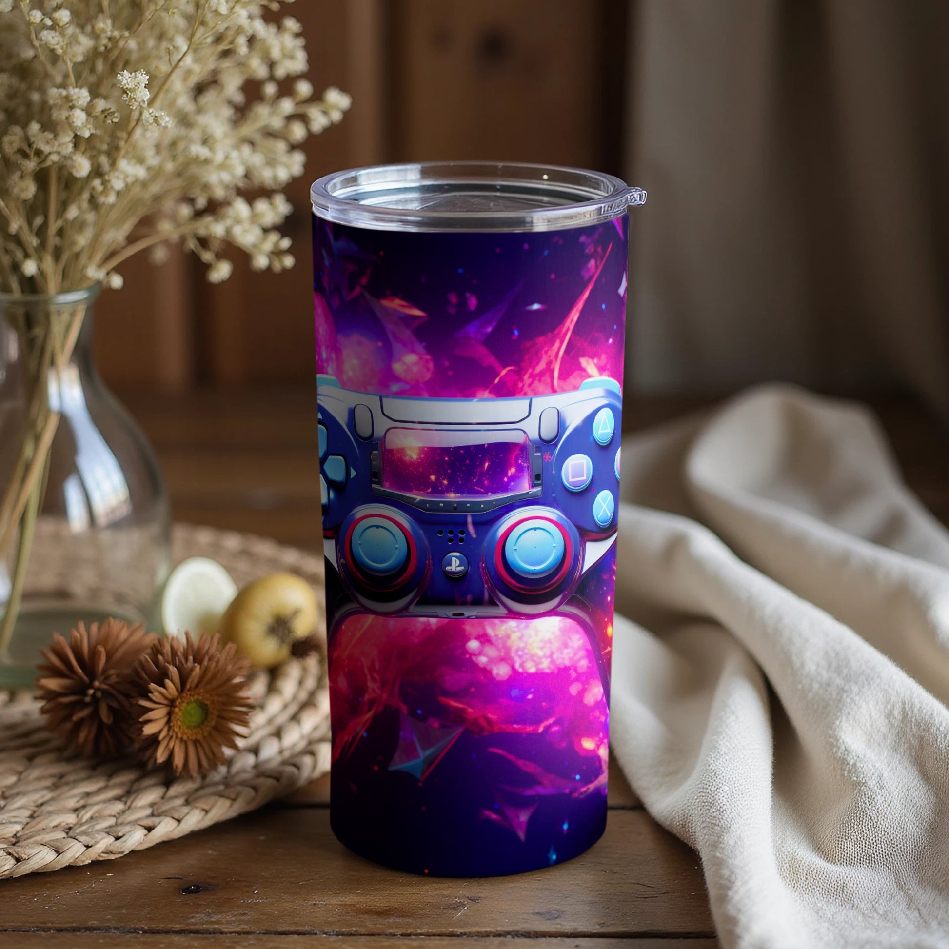 Vibrant Galaxy Themed Gaming Controller Tumbler