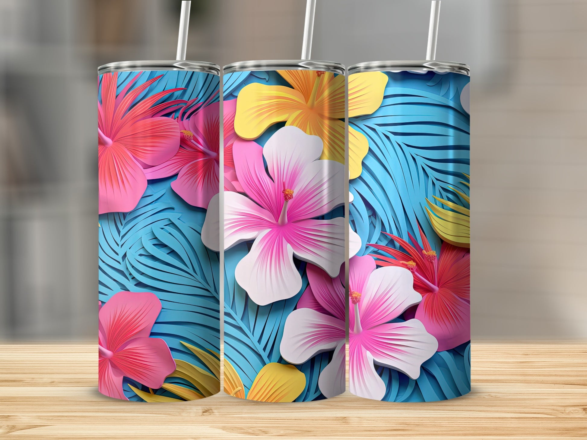 Colorful Tropical Paradise Floral Pattern Tumbler