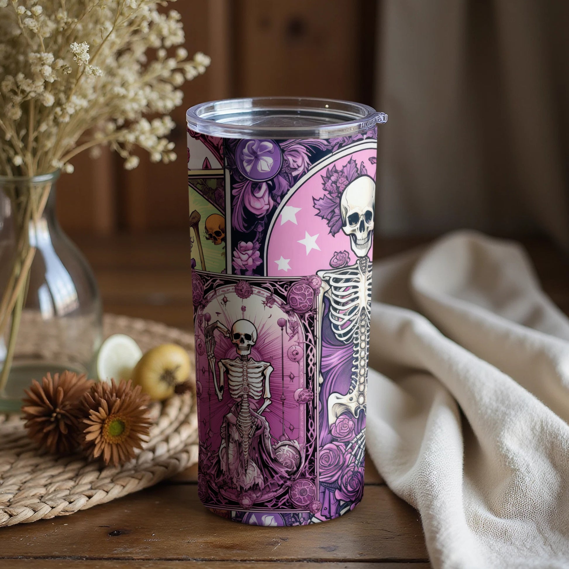 Gothic Skeleton Art Tumbler with Unique Design