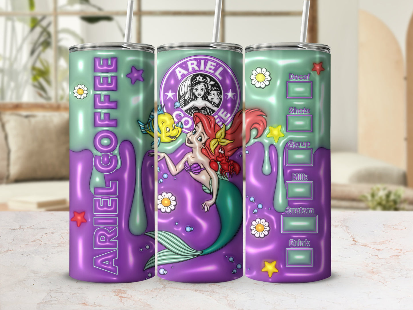 Custom Ariel Coffee Themed Insulated Tumbler Cup