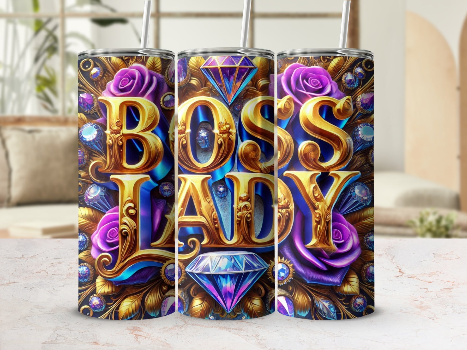 Boss Lady Floral Rose and Jewel Themed Tumbler