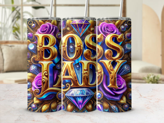 Boss Lady Floral Rose and Jewel Themed Tumbler