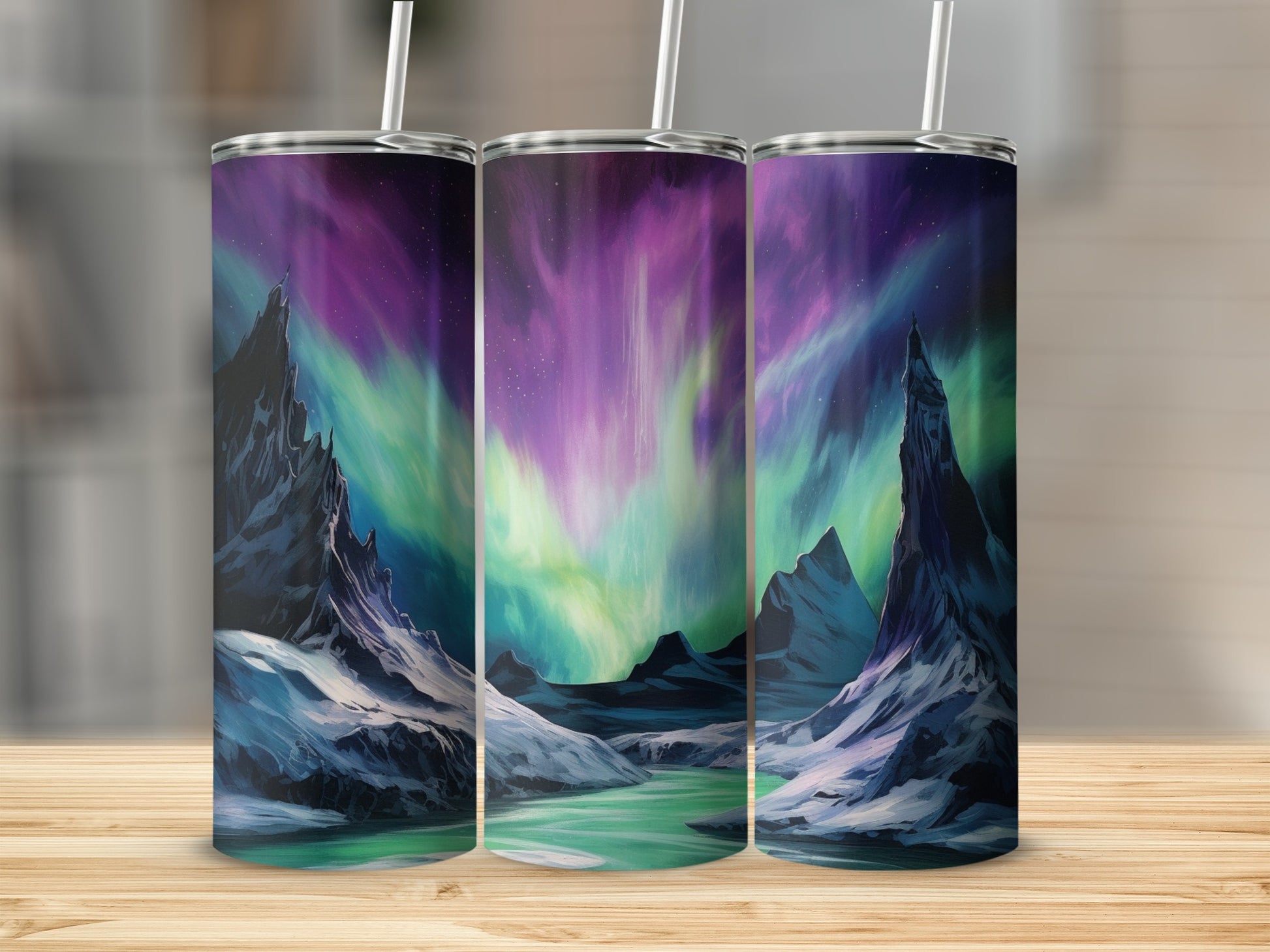 Northern Lights Mountain Scene Tumbler Cup