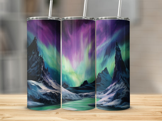 Northern Lights Mountain Scene Tumbler Cup