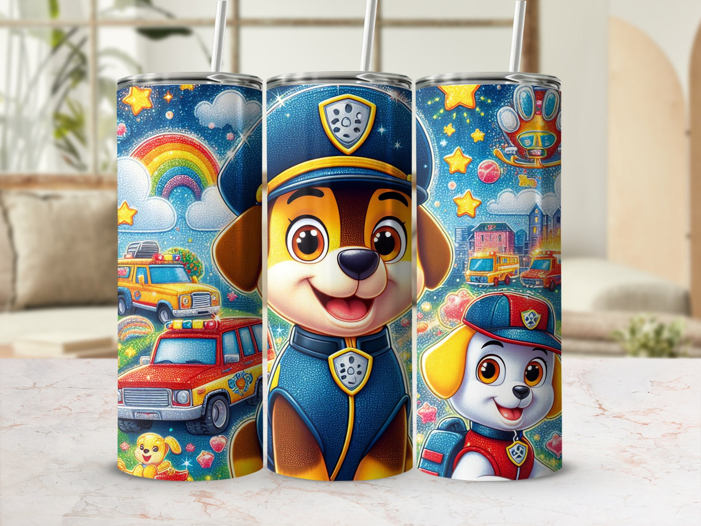 Colorful Paw Patrol Themed Stainless Steel Tumblers