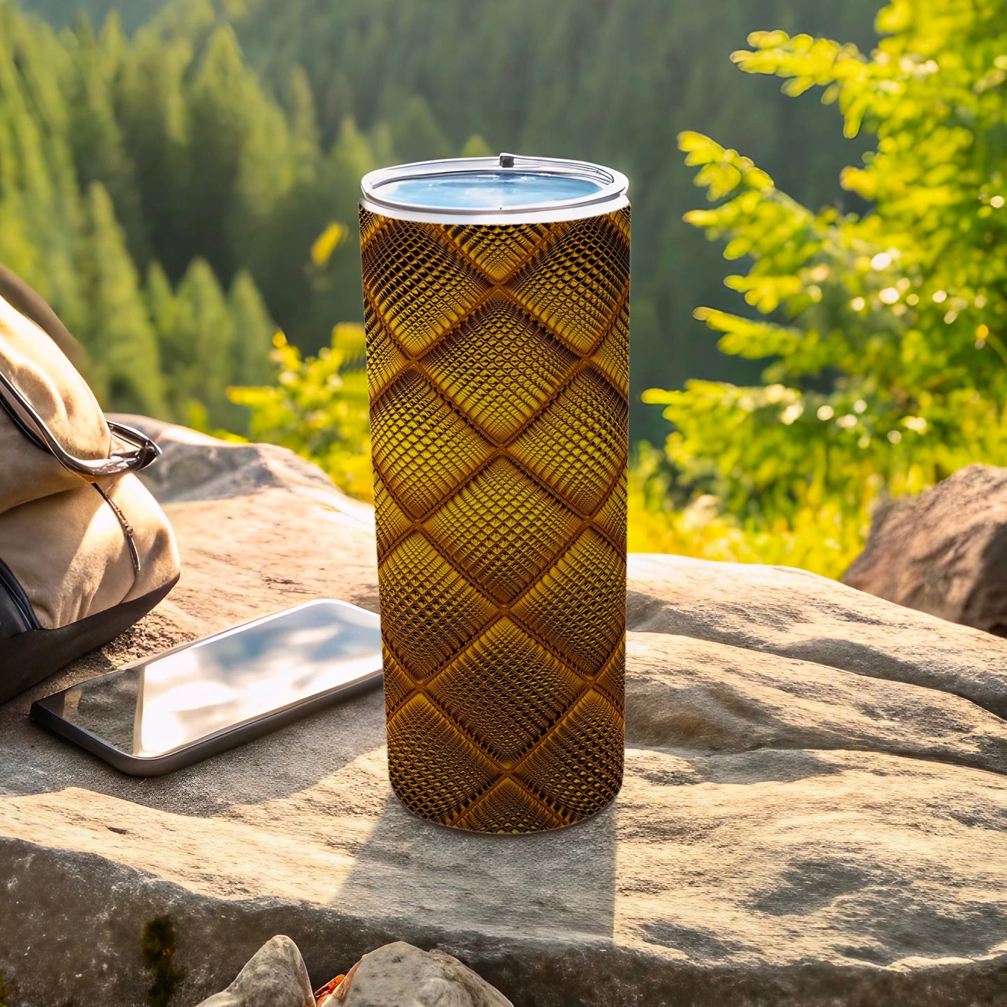 Intricate Gold Diamond Scale Pattern Travel Tumbler product type