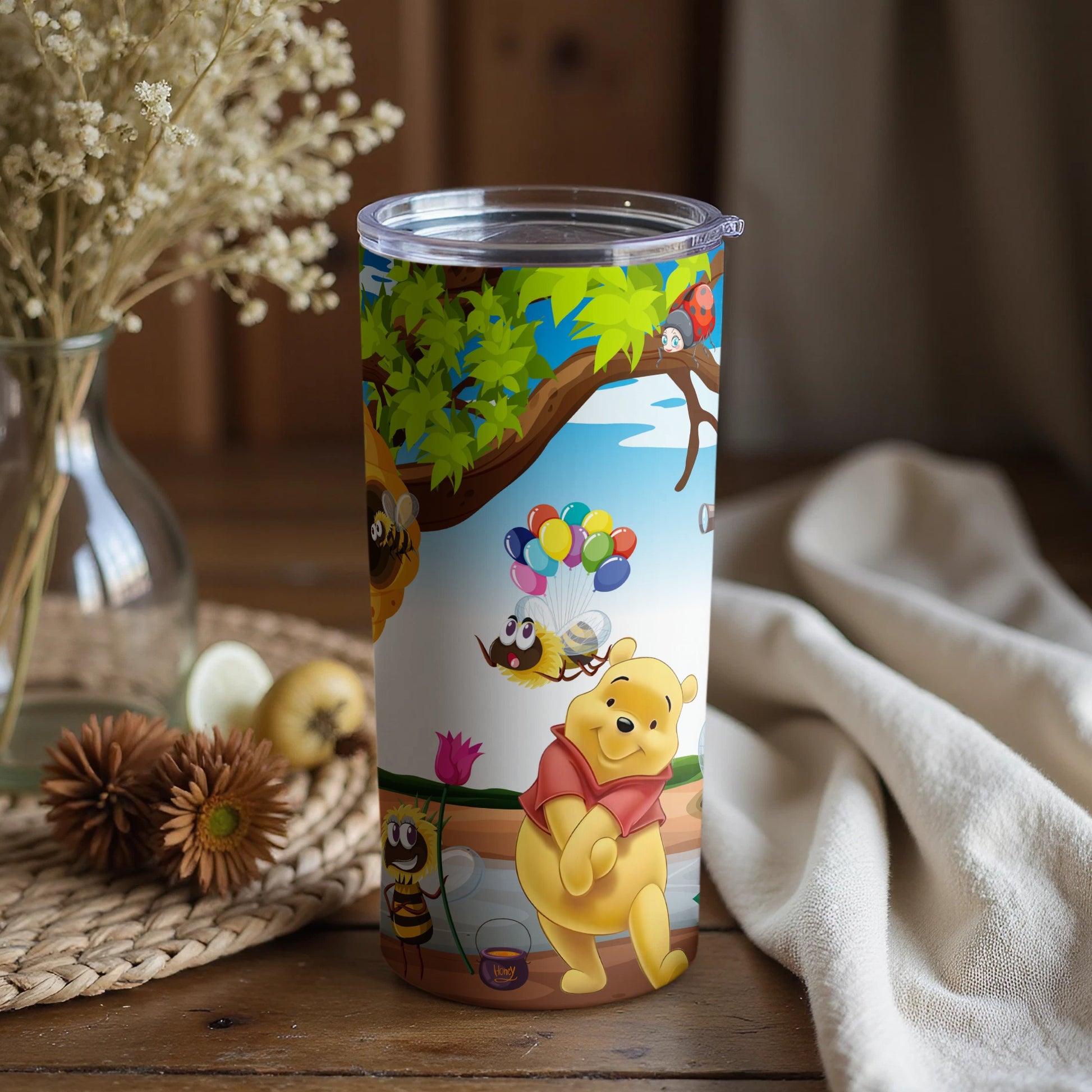 Winnie the Pooh Tumbler with Colorful Balloon Scene
