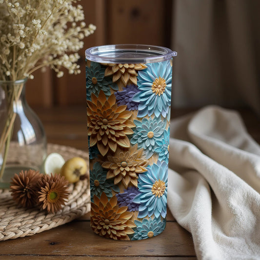 Floral Design Insulated Tumbler Colorful Flower Pattern