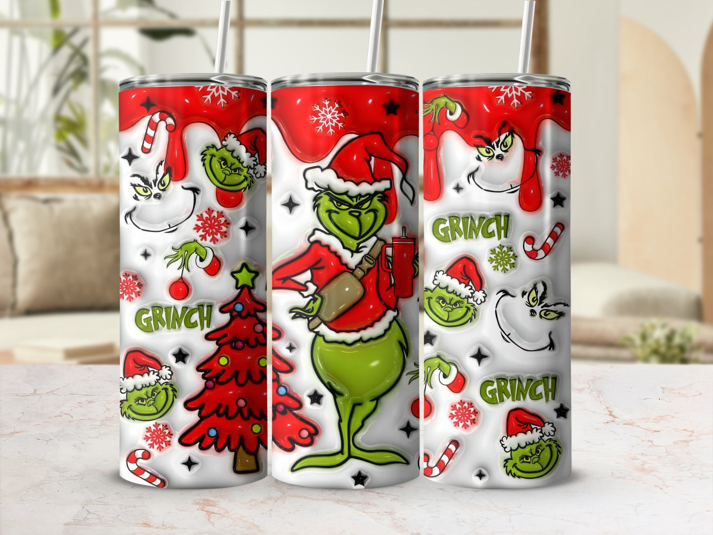 Festive Grinch Christmas Tumbler With Straw Holiday Gift