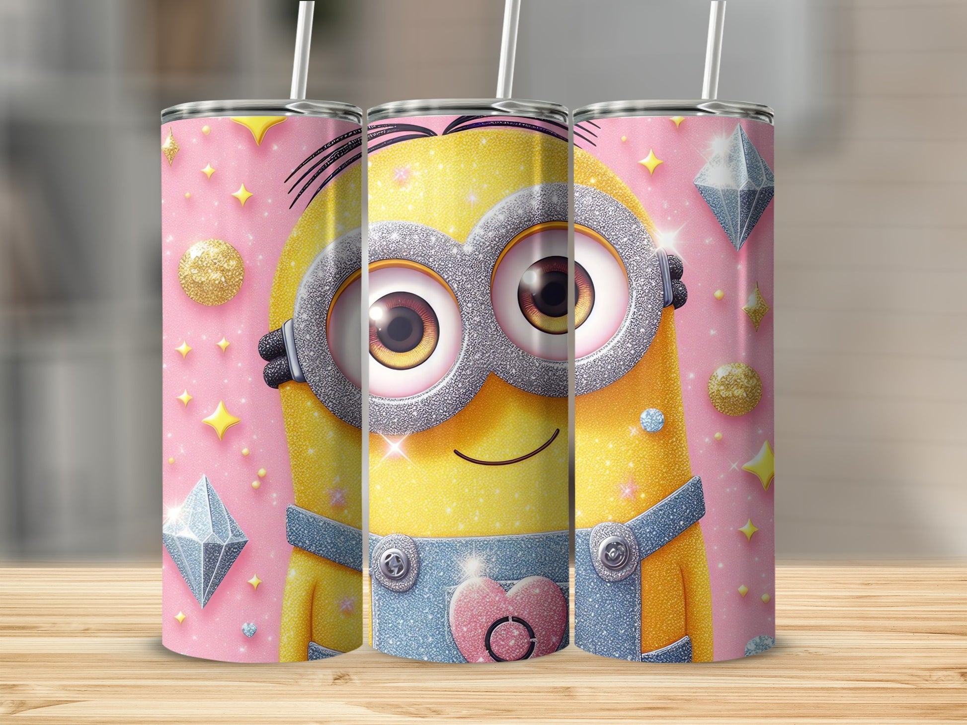 Glittery Cartoon Character Design Tumblers
