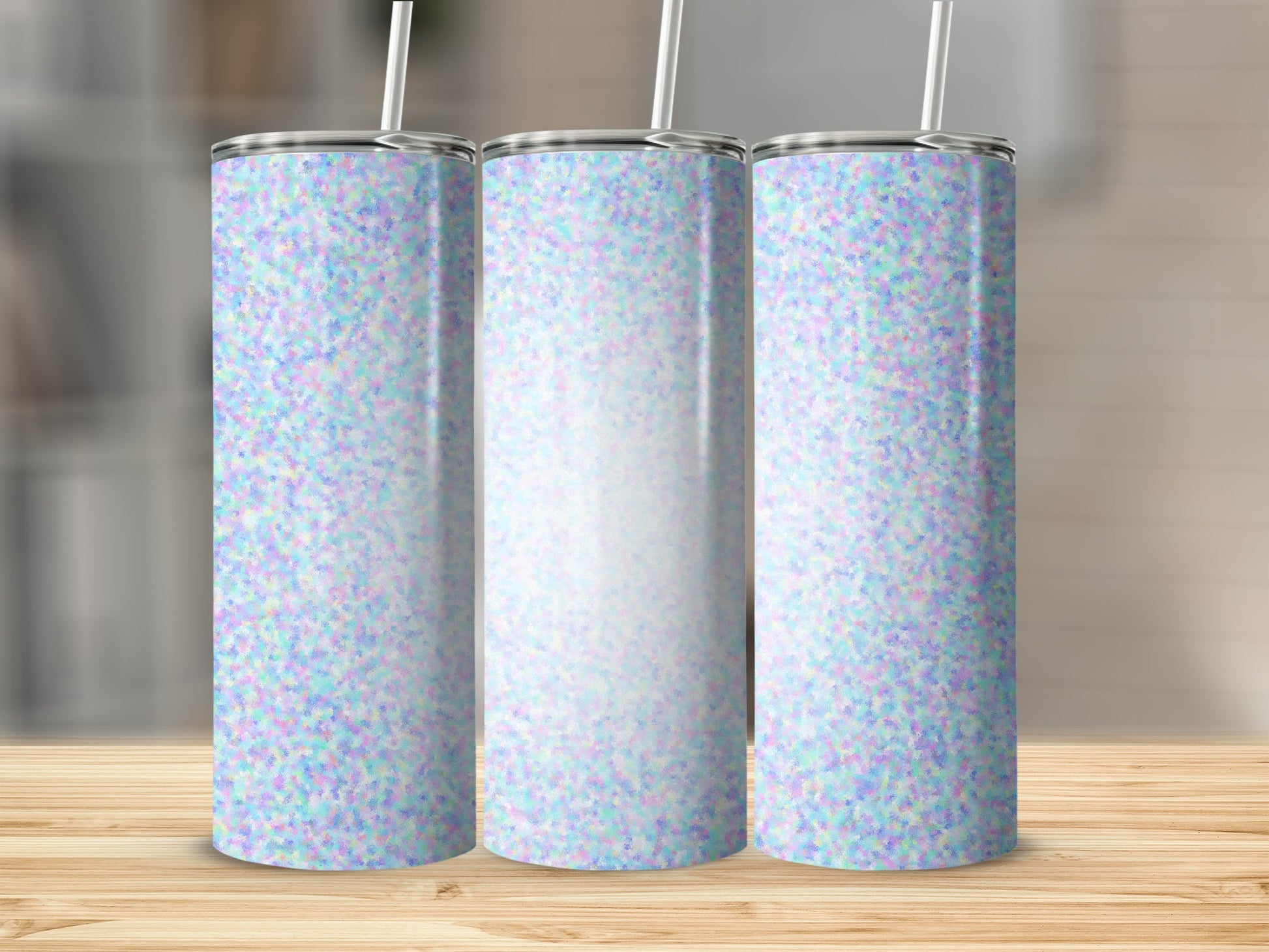 Iridescent Glitter Effect Tumbler With Straw For Drinks