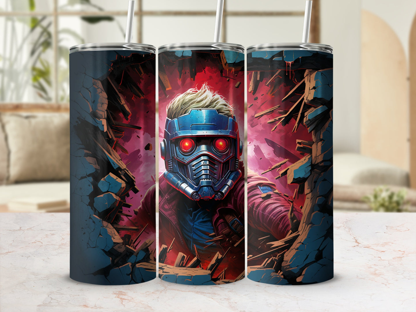 Futuristic Space Hero Red and Blue Themed Tumbler