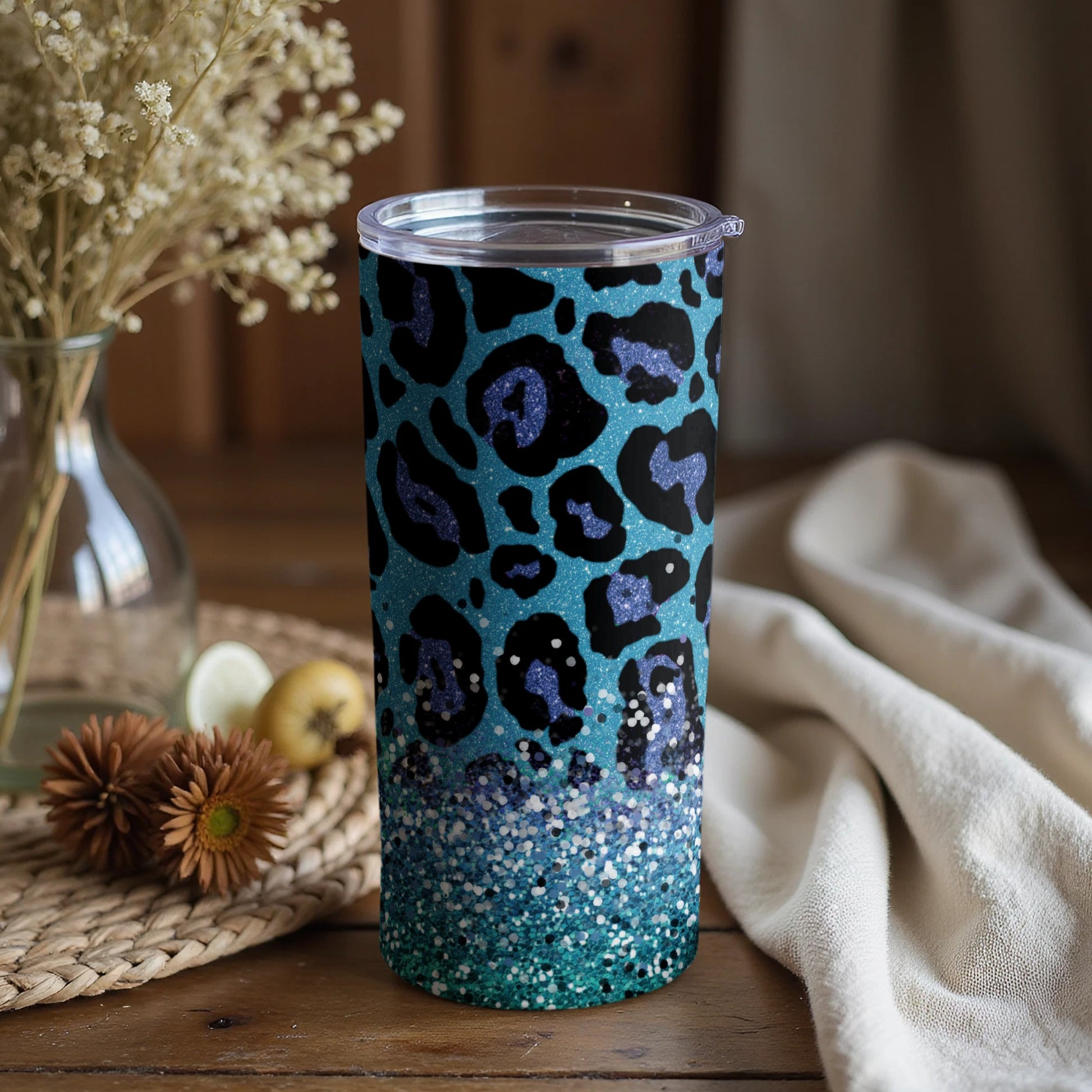 Leopard Print Glitter Tumbler for Stylish Beverages