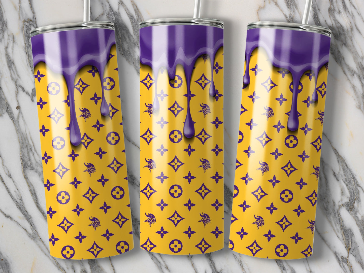 Vikings Emblem with Dripping Paint Pattern Design Tumblers