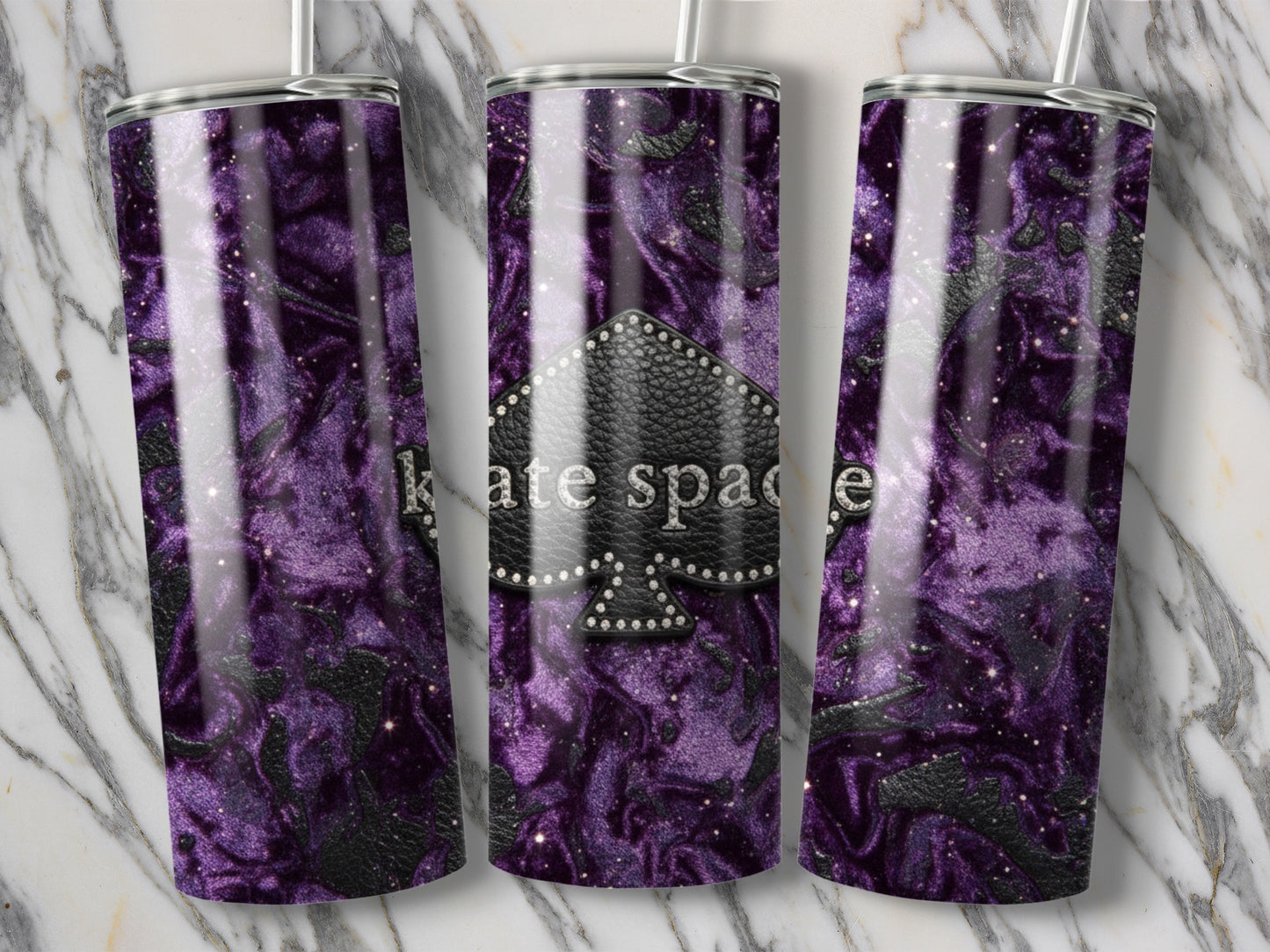 Kate Spade Inspired Spade on Purple Galaxy Swirls Tumblers