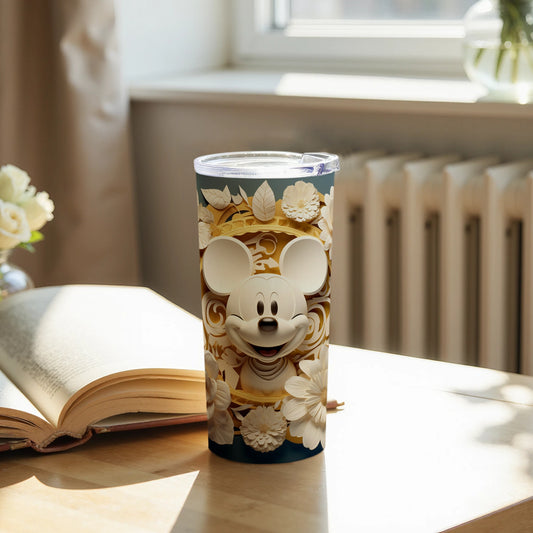 Mickey Mouse Floral Decorative Tumbler with Lid