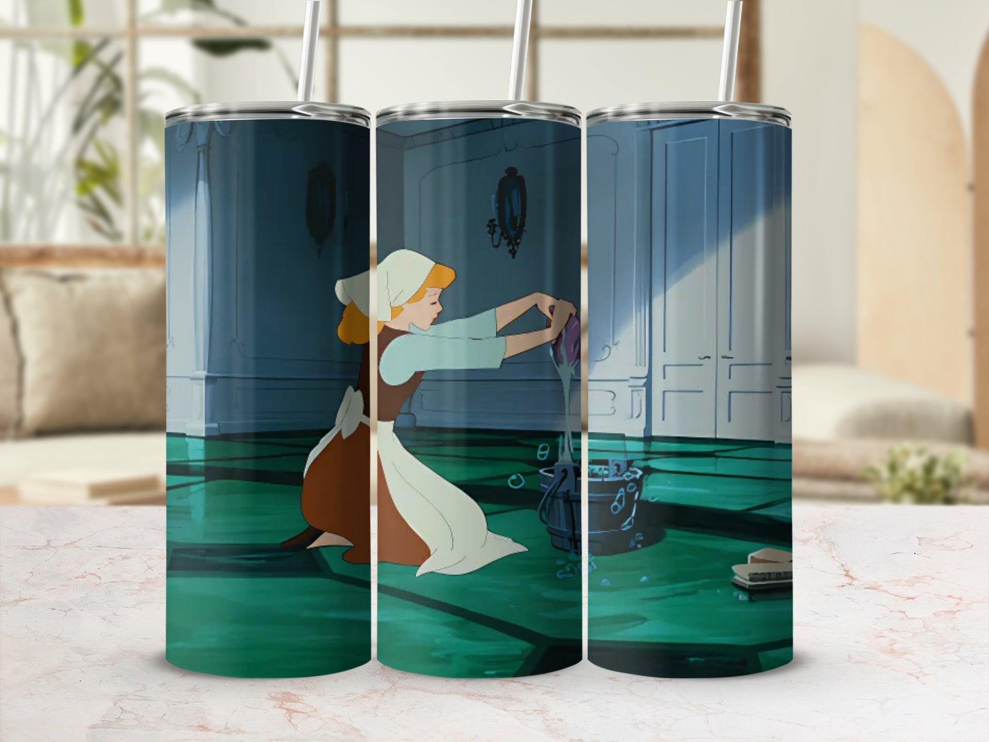 Animated Character Cleaning Scene Tumbler Cup
