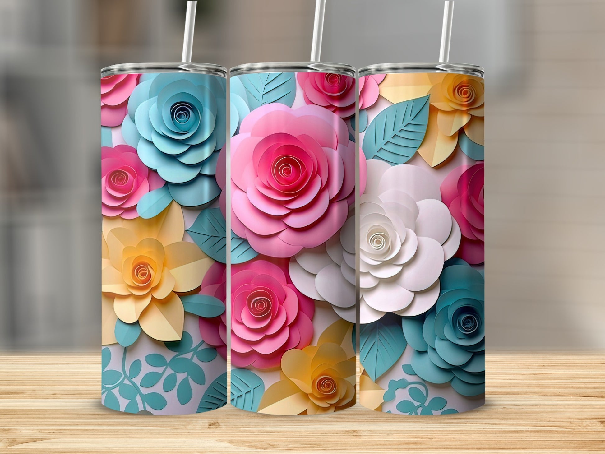 Floral Patterned Tumbler with Vibrant Flower Design