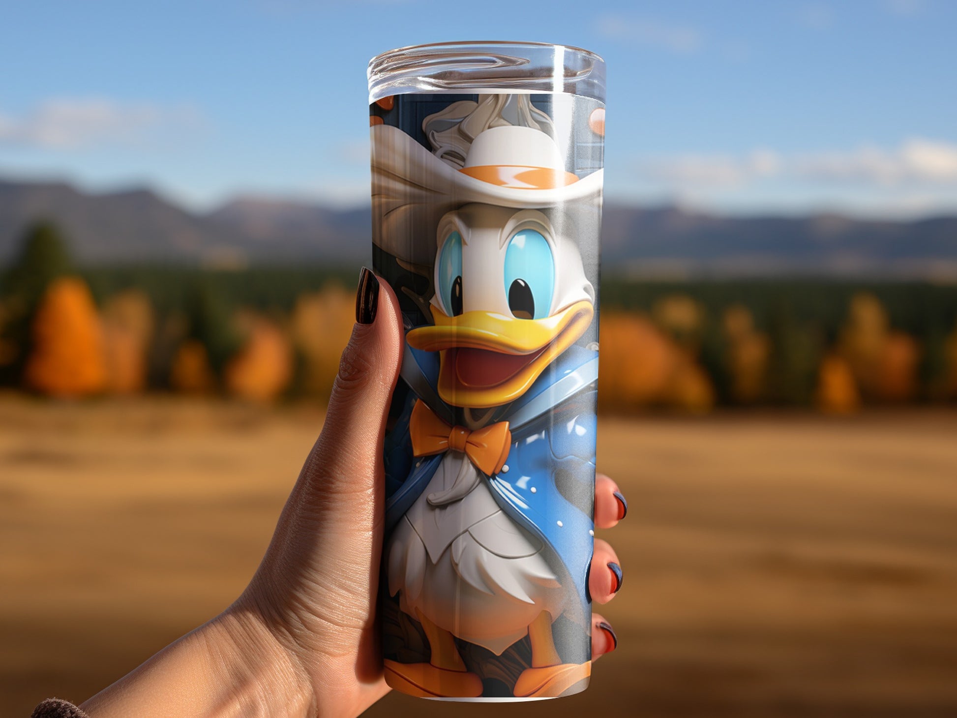 Donald Duck Tall Tumbler with Autumn Landscape Print