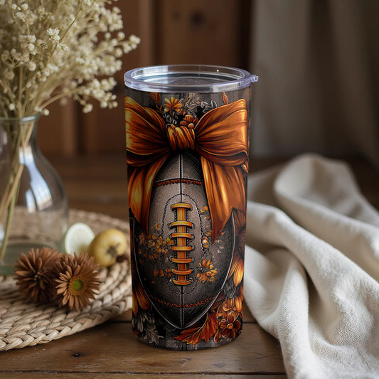 Autumn Themed Football Tumbler with Floral Design