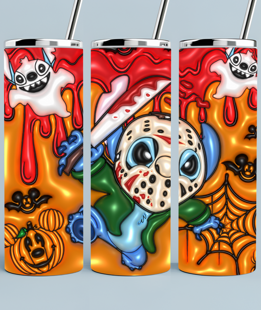 Stitch Dressed as Jason Voorhees Halloween Tumbler