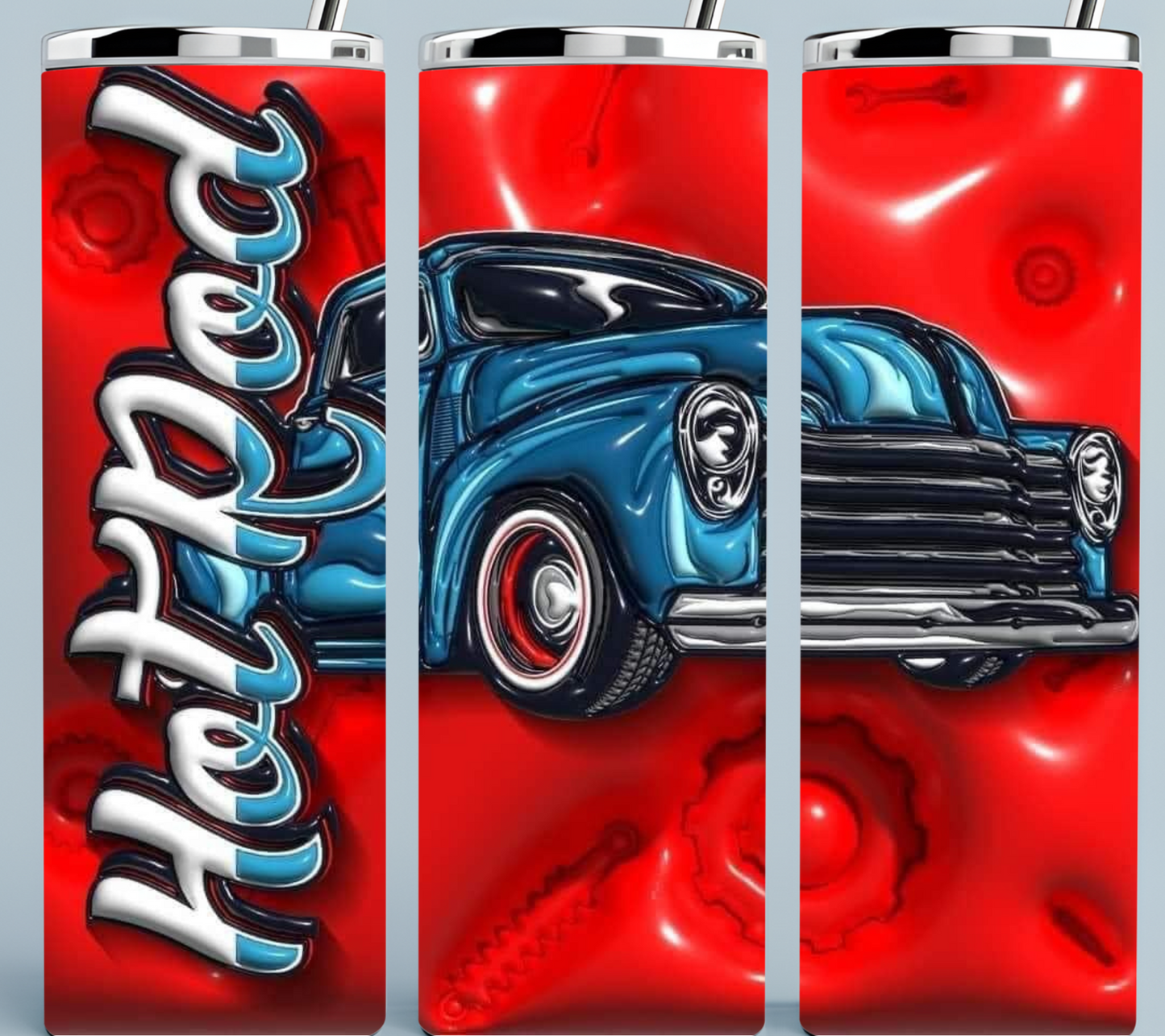 3D Inflated Red and Blue Hot Rod