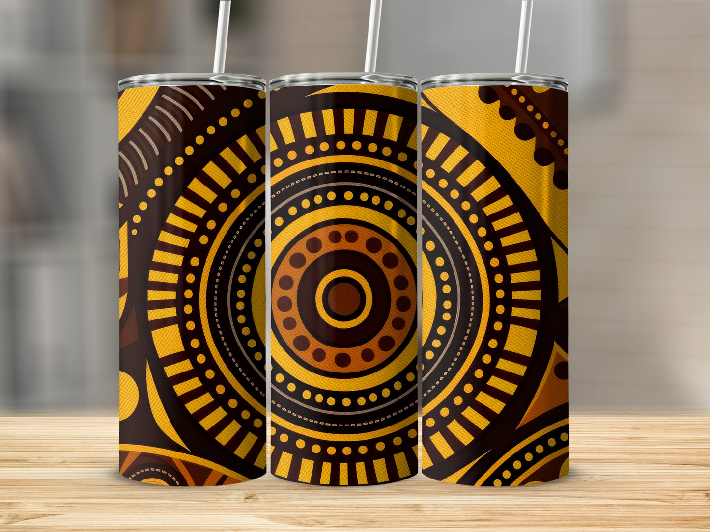 Abstract Yellow and Brown Geometric Pattern Tumbler