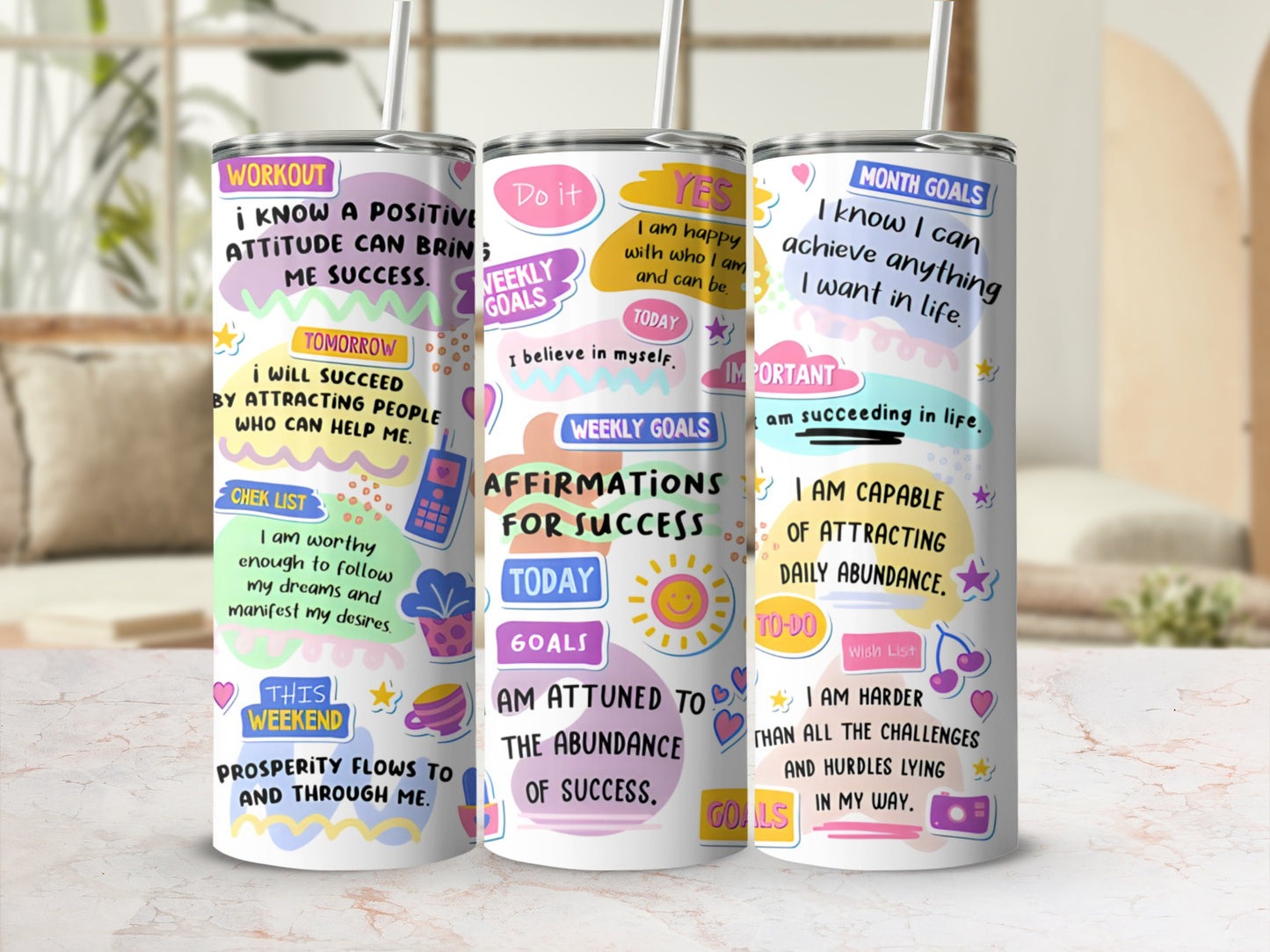 Motivational Affirmations Colorful Fitness Tumbler