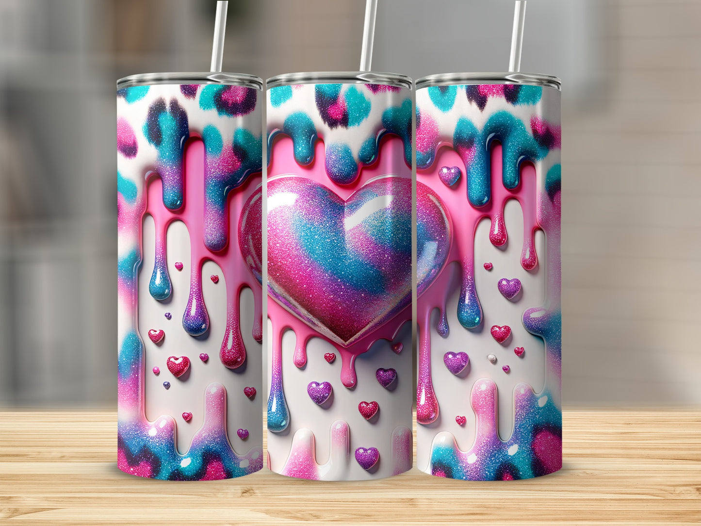 Heart with Dripping Paint Valentine's Day! Colorful Heart in Drip Design Decorative Pattern Tumblers
